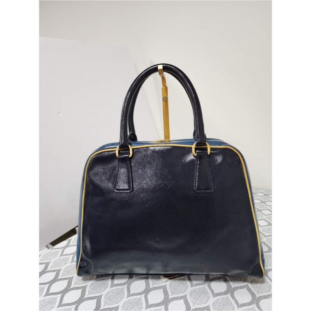 Prada Saffiano Vernice Pyramid Bag Navy Blue - Picture 3 of 15